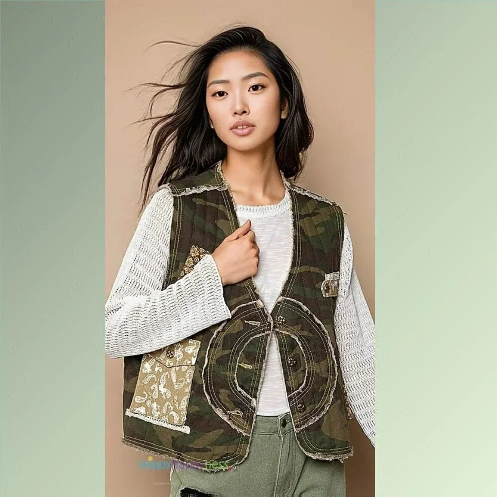 POL Clothing Camo Patchwork Vest Size SML NWT - Picture 7 of 8